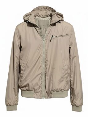 Robert Comstock Lightweight Hooded Windbreaker Jacket in Green/Beige